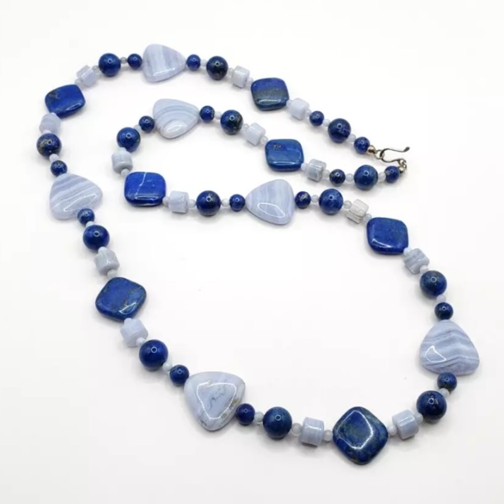 Mine Finds By Jay King .925 Lapis and Blue Lace Agate Necklace